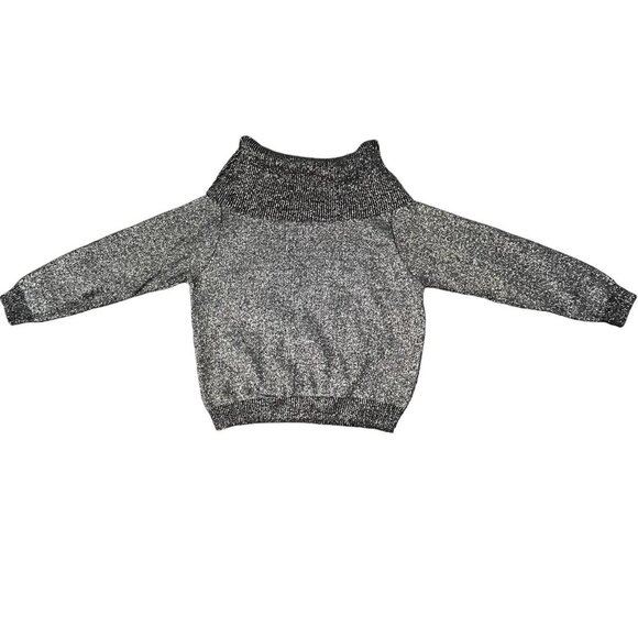 Vintage BFA Classics Metallic Shimmery Silver & Black Turtle Neck Sweater Size M - Picture 2 of 8